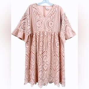 Roolee Blush Pink ‘Falling for You’ 100% Cotton Eyelet Dress | L